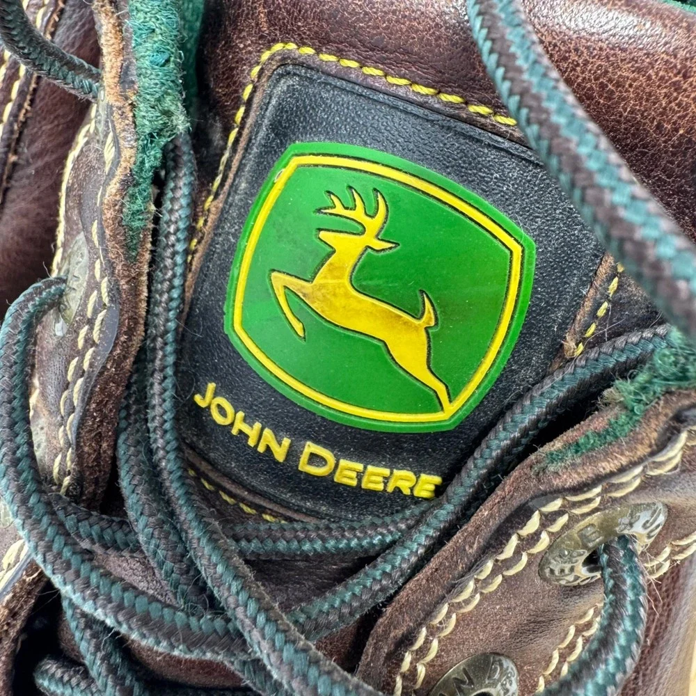 John Deere Mens Leather Duck Boots Green Brown‎ Lace Up Ankle JD3413 Size 10M